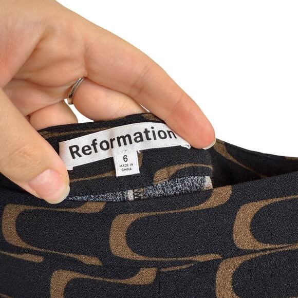 Reformation Noah Cropped Top & Pants Two Piece Set Linguini Print Black Brown 6 - Picture 12 of 16